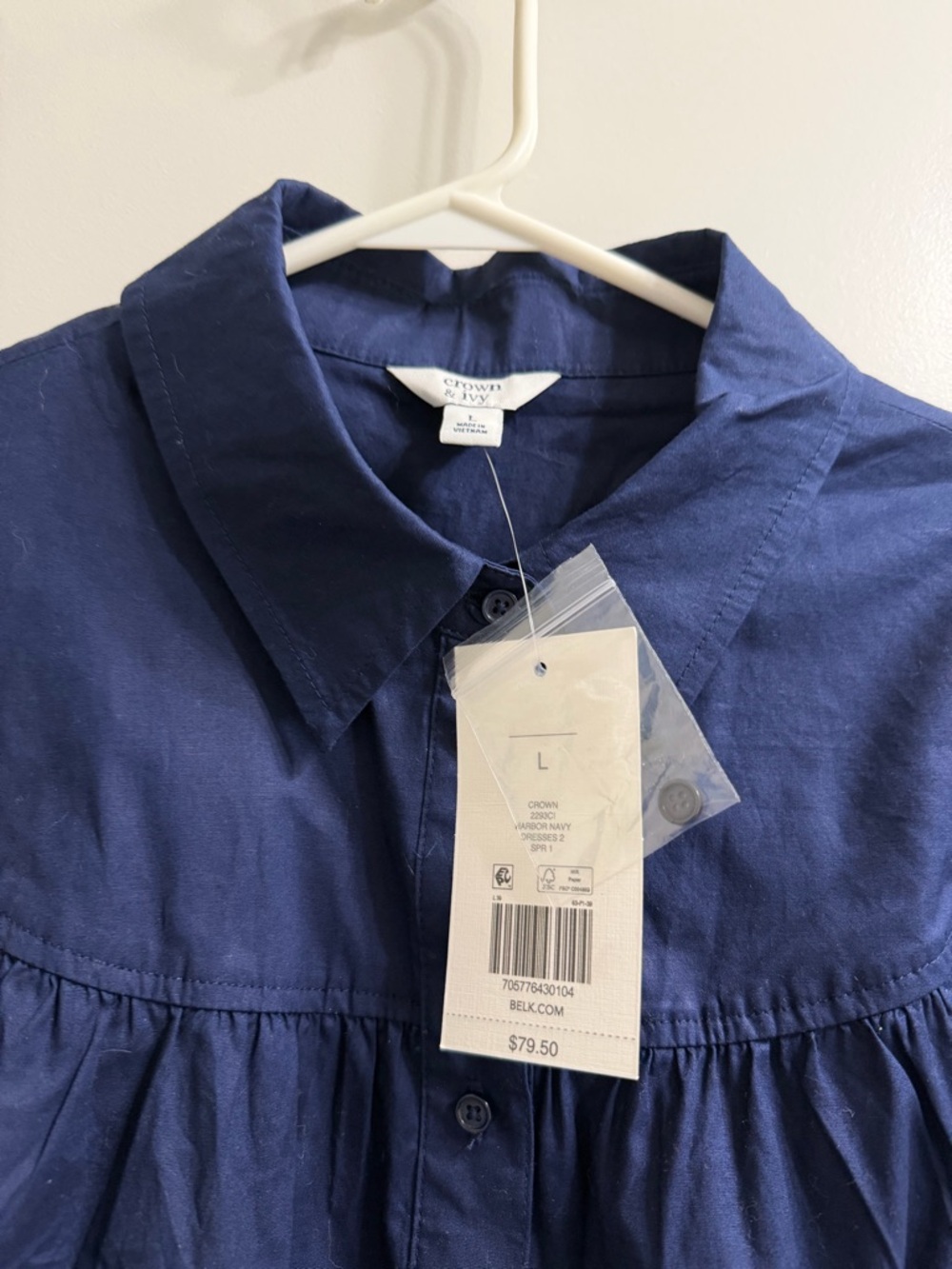 Cotton crown & ivy Navy Button-Front Dress NWT sz Large - Picture 5 of 11